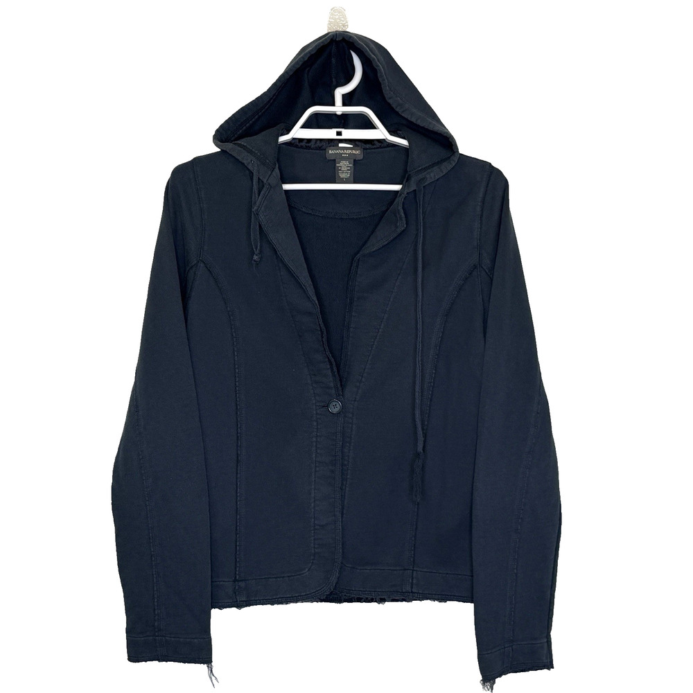 Banana‎ Republic Button Front Hooded Sweatshirt Jacket Womens Sz Large Dark Blue